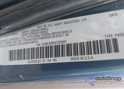 2009 Subaru Legacy 2.5I Limited из США, поврежденный, VIN 4S3BL626X97222960